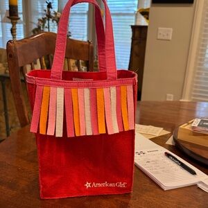 American Girl Vibrant Red Tote with Pink and Orange Fringe
